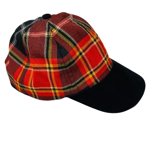 The House of Edgar Red Tartan Plaid Ball Cap Black Velvet Visor - Picture 1 of 6